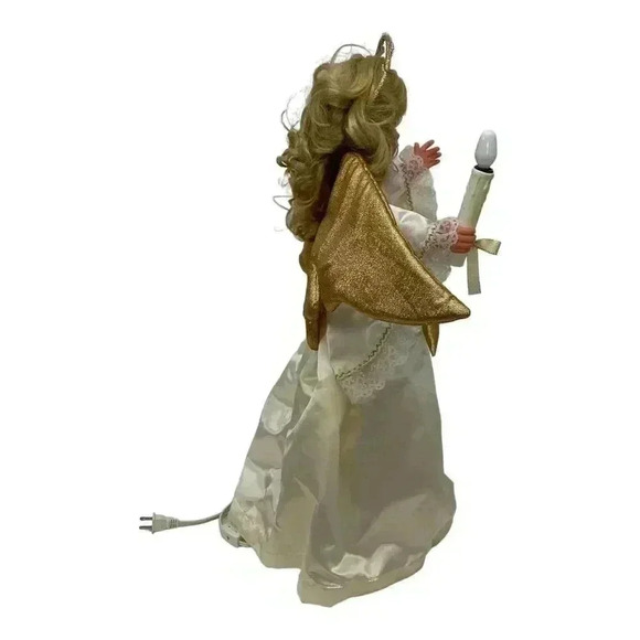 Rennoc Motion Animated Blonde Christmas Angel Illuminated Candle Gold Wings - Picture 5 of 6
